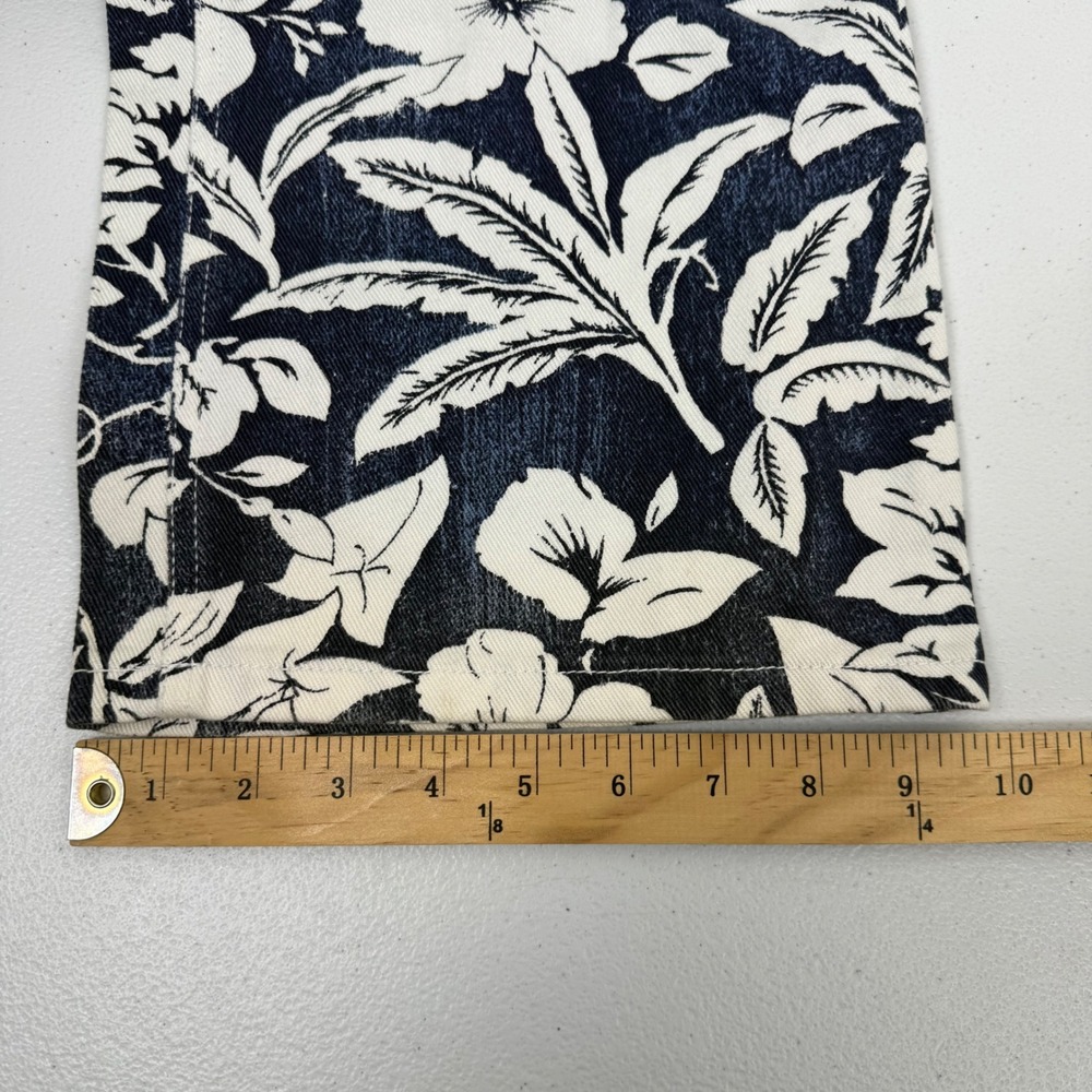 Bill Blass Jeans Womens 14 Short Blue White Floral Tropical Straight Leg Pants - Picture 8 of 11